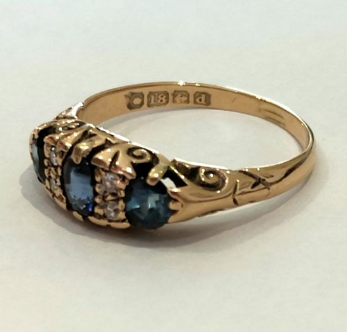 EDWARDIAN 18CT GOLD SAPPHIRE AND DIAMOND RING 1903 - ADDITIONAL PHOTO 6