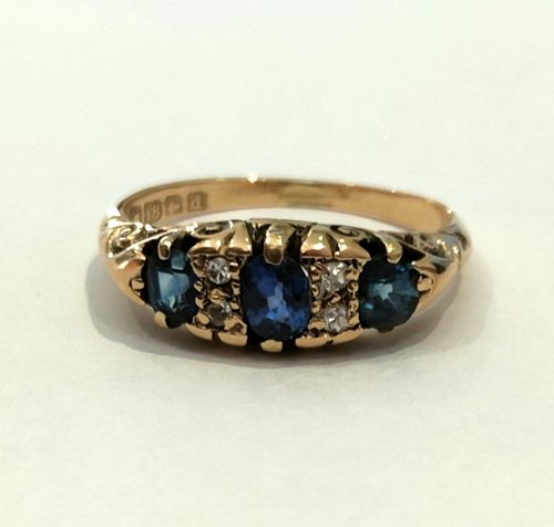 EDWARDIAN 18CT GOLD SAPPHIRE AND DIAMOND RING 1903 - ADDITIONAL PHOTO 7