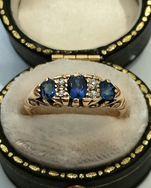 EDWARDIAN 18CT GOLD SAPPHIRE AND DIAMOND RING 1903 - ADDITIONAL PHOTO 11
