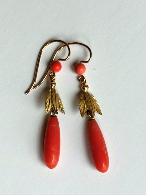 VICTORIAN 18CT GOLD PAIR CORAL DROP EARRINGS - ADDITIONAL PHOTO 7