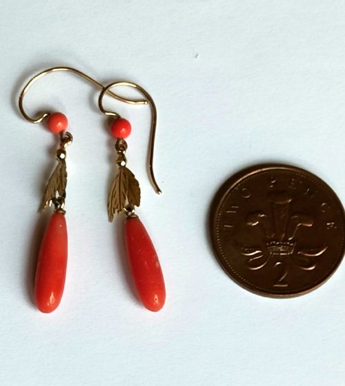 VICTORIAN 18CT GOLD PAIR CORAL DROP EARRINGS - ADDITIONAL PHOTO 10