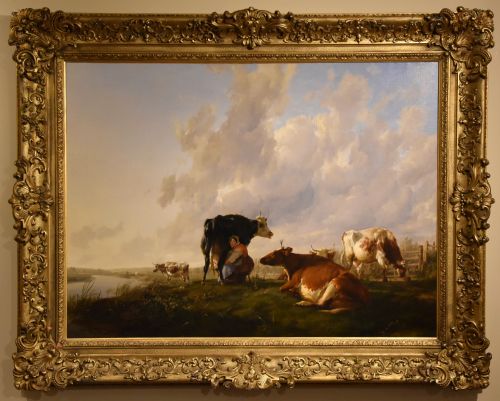 oil painting by thomas sidney cooper the milkmaid - CATEGORY: ANTIQUE ART - DATED 19TH CENTURY