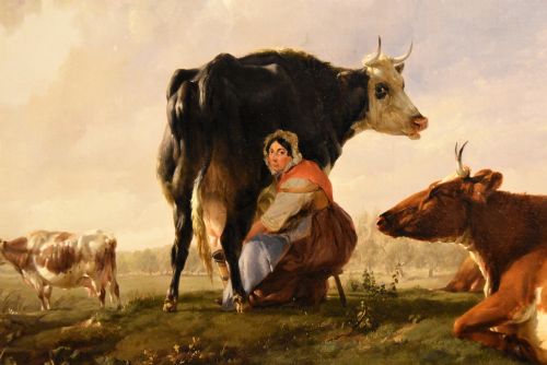OIL PAINTING BY THOMAS SIDNEY COOPER THE MILKMAID - ADDITIONAL PHOTO 4
