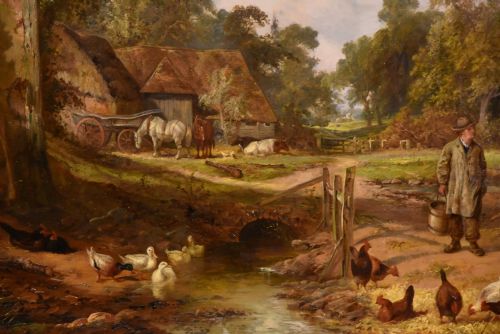 OIL PAINTING BY SAMUEL JOSEPH CLARK A FARMYARD IDYLL - ADDITIONAL PHOTO 4