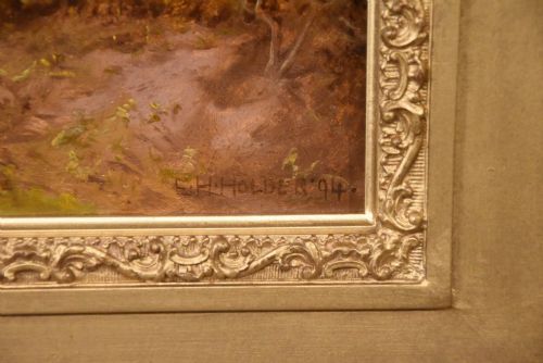 OIL PAINTING BY EDWARD HENRY HOLDER REIGATE HILL EVENING - ADDITIONAL PHOTO 4