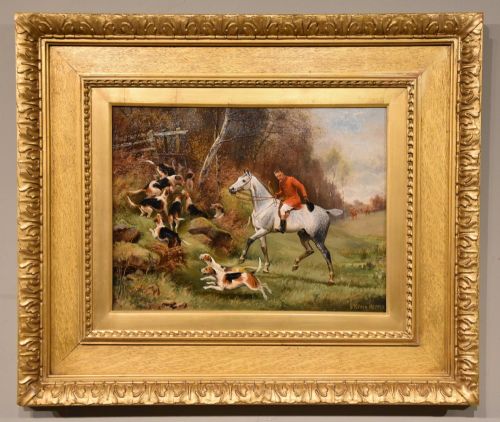 oil painting by wilson hepple in hot pursuit - CATEGORY: ANTIQUE ART - DATED 19TH CENTURY