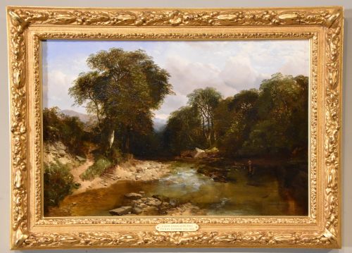 oil painting by henry jutsum a quiet stretch of the river - CATEGORY: ANTIQUE ART - DATED 19TH CENTURY
