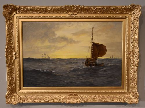 oil painting by tom seymour sunrise in the north sea - CATEGORY: ANTIQUE ART - DATED 19TH CENTURY