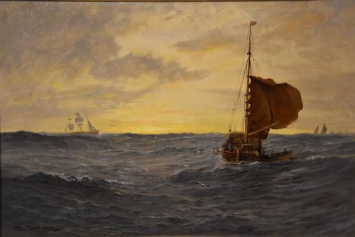 OIL PAINTING BY TOM SEYMOUR SUNRISE IN THE NORTH SEA - ADDITIONAL PHOTO 1