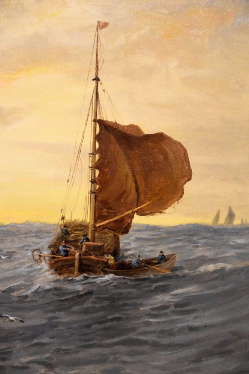 OIL PAINTING BY TOM SEYMOUR SUNRISE IN THE NORTH SEA - ADDITIONAL PHOTO 3