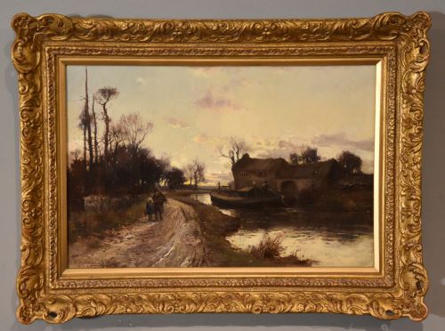 oil painting by william manners evening by the canal - CATEGORY: ANTIQUE ART - DATED 19TH CENTURY