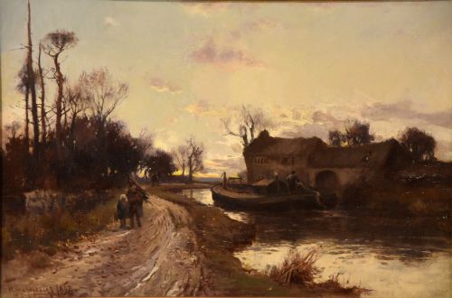 OIL PAINTING BY WILLIAM MANNERS EVENING BY THE CANAL - ADDITIONAL PHOTO 1