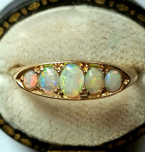 PRETTY ANTIQUE 18CT GOLD OPAL BOAT RING SIZE O - ADDITIONAL PHOTO 1