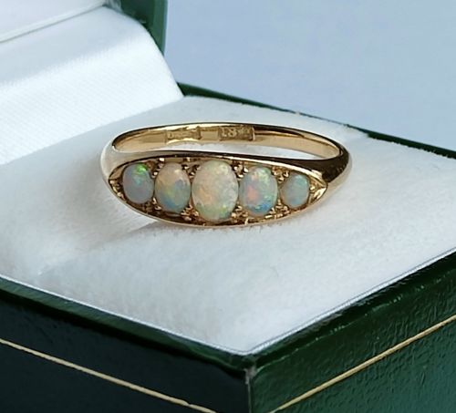 PRETTY ANTIQUE 18CT GOLD OPAL BOAT RING SIZE O - ADDITIONAL PHOTO 2