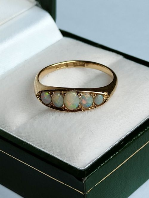 PRETTY ANTIQUE 18CT GOLD OPAL BOAT RING SIZE O - ADDITIONAL PHOTO 4