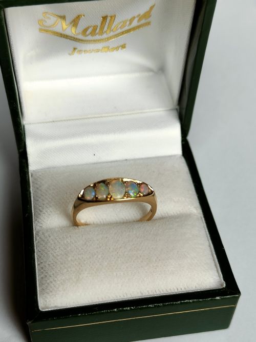 PRETTY ANTIQUE 18CT GOLD OPAL BOAT RING SIZE O - ADDITIONAL PHOTO 5