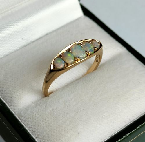 PRETTY ANTIQUE 18CT GOLD OPAL BOAT RING SIZE O - ADDITIONAL PHOTO 6