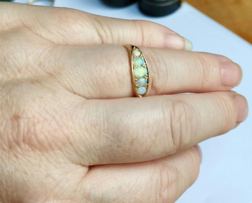 PRETTY ANTIQUE 18CT GOLD OPAL BOAT RING SIZE O - ADDITIONAL PHOTO 7