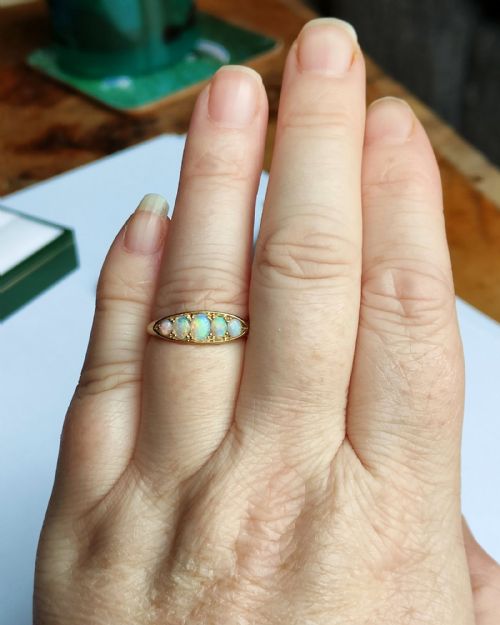PRETTY ANTIQUE 18CT GOLD OPAL BOAT RING SIZE O - ADDITIONAL PHOTO 8