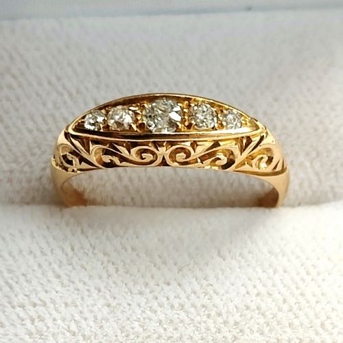 antique 18ct gold diamond boat ring chester hallmarks - CATEGORY: ANTIQUE JEWELLERY - DATED EDWARDIAN