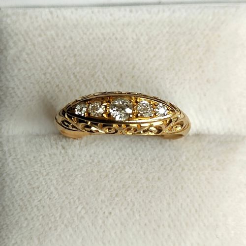 ANTIQUE 18CT GOLD DIAMOND BOAT RING CHESTER HALLMARKS - ADDITIONAL PHOTO 1