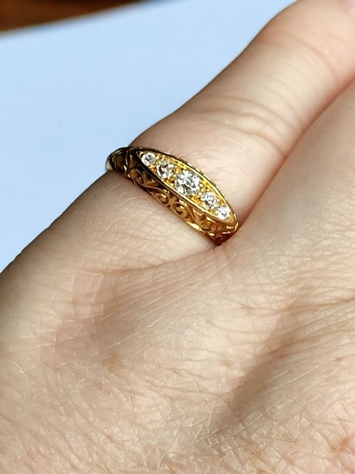 ANTIQUE 18CT GOLD DIAMOND BOAT RING CHESTER HALLMARKS - ADDITIONAL PHOTO 2