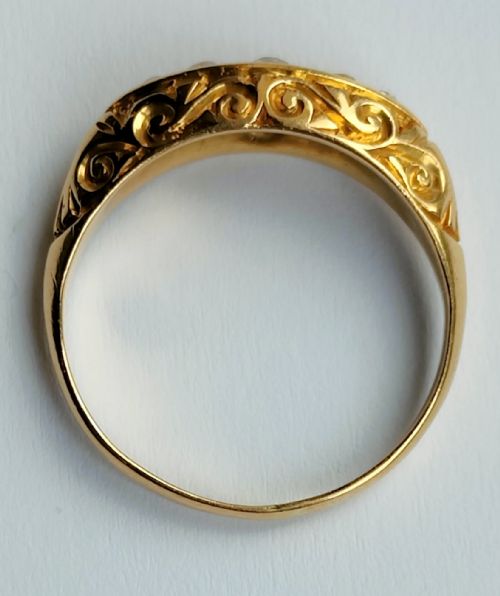 ANTIQUE 18CT GOLD DIAMOND BOAT RING CHESTER HALLMARKS - ADDITIONAL PHOTO 4