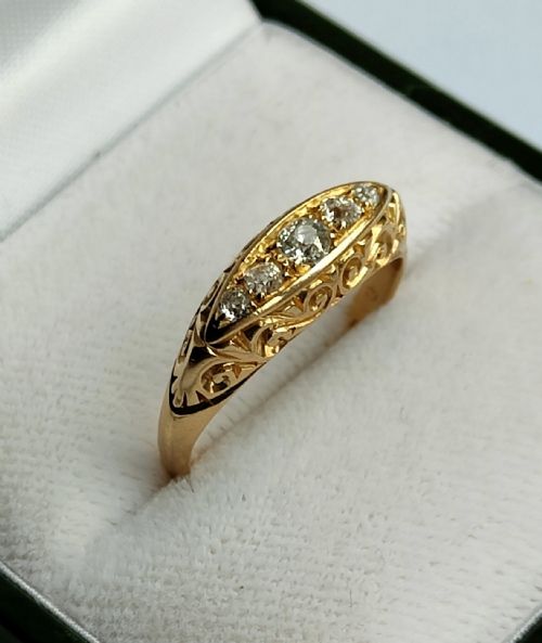 ANTIQUE 18CT GOLD DIAMOND BOAT RING CHESTER HALLMARKS - ADDITIONAL PHOTO 5