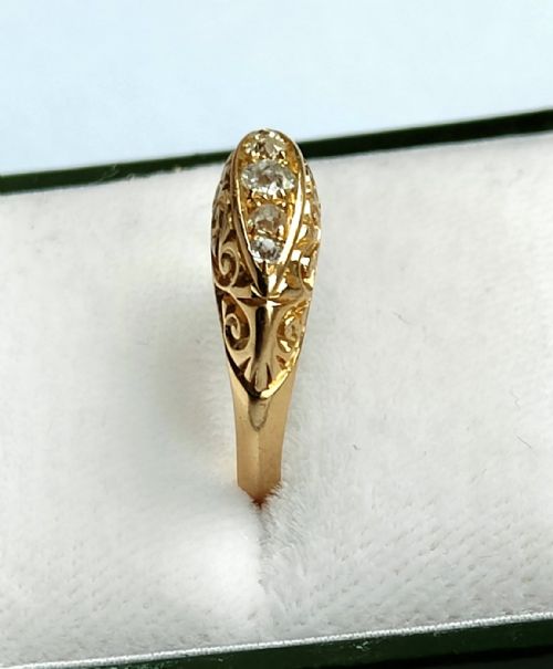 ANTIQUE 18CT GOLD DIAMOND BOAT RING CHESTER HALLMARKS - ADDITIONAL PHOTO 6
