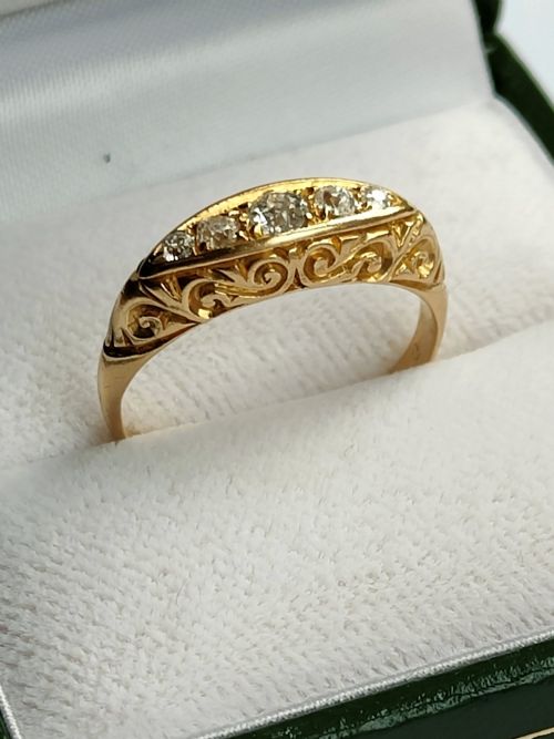 ANTIQUE 18CT GOLD DIAMOND BOAT RING CHESTER HALLMARKS - ADDITIONAL PHOTO 7