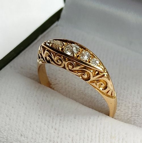ANTIQUE 18CT GOLD DIAMOND BOAT RING CHESTER HALLMARKS - ADDITIONAL PHOTO 8