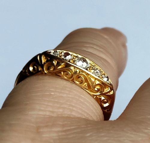 ANTIQUE 18CT GOLD DIAMOND BOAT RING CHESTER HALLMARKS - ADDITIONAL PHOTO 11