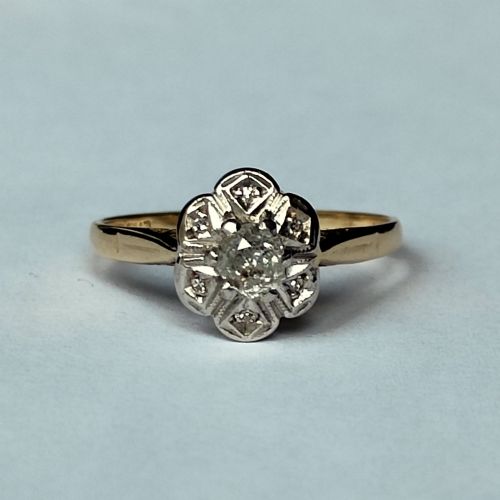 art deco 18ct gold platinum diamond halo ring 050ct - CATEGORY: ANTIQUE JEWELLERY - DATED 1920