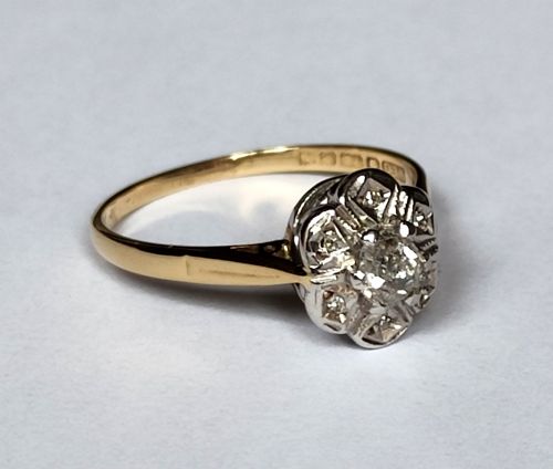 ART DECO 18CT GOLD PLATINUM DIAMOND HALO RING 050CT - ADDITIONAL PHOTO 1