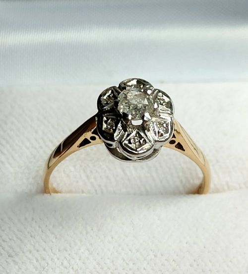 ART DECO 18CT GOLD PLATINUM DIAMOND HALO RING 050CT - ADDITIONAL PHOTO 2