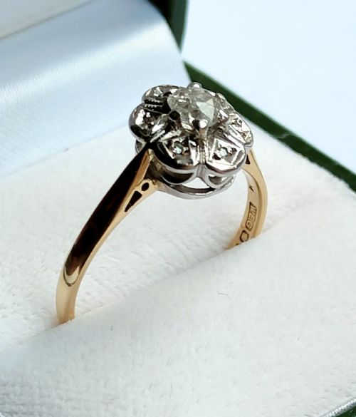 ART DECO 18CT GOLD PLATINUM DIAMOND HALO RING 050CT - ADDITIONAL PHOTO 3
