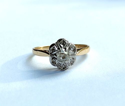 ART DECO 18CT GOLD PLATINUM DIAMOND HALO RING 050CT - ADDITIONAL PHOTO 4