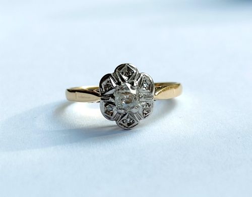 ART DECO 18CT GOLD PLATINUM DIAMOND HALO RING 050CT - ADDITIONAL PHOTO 5