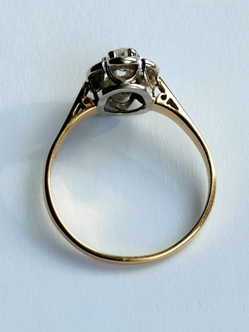 ART DECO 18CT GOLD PLATINUM DIAMOND HALO RING 050CT - ADDITIONAL PHOTO 6