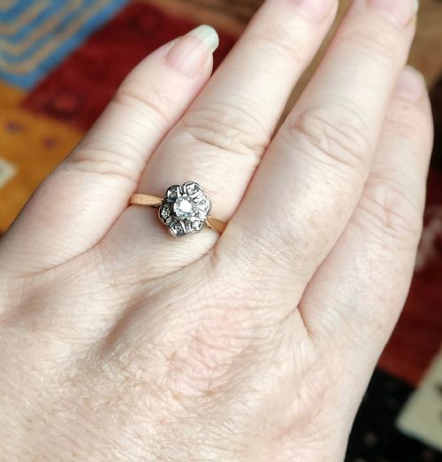 ART DECO 18CT GOLD PLATINUM DIAMOND HALO RING 050CT - ADDITIONAL PHOTO 8