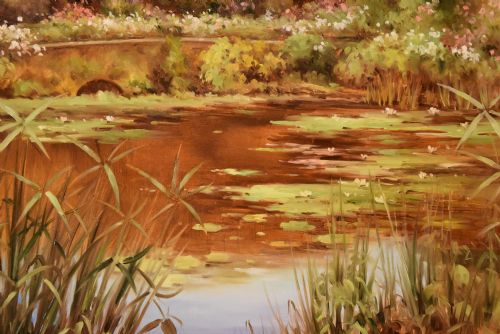OIL PAINTING BY LUCIEN CHENU THE LILY POND - ADDITIONAL PHOTO 2