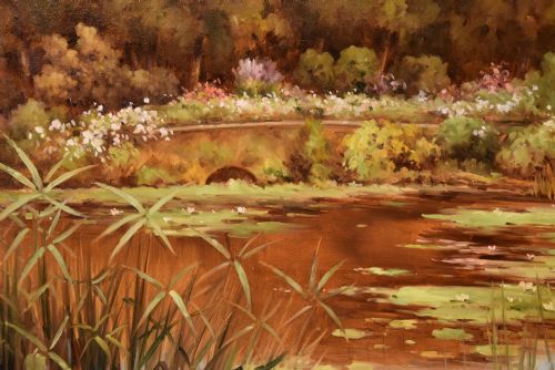 OIL PAINTING BY LUCIEN CHENU THE LILY POND - ADDITIONAL PHOTO 3