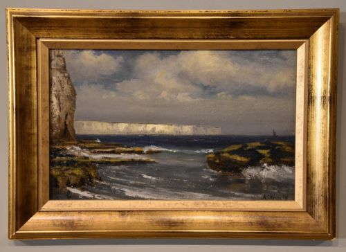 oil painting by hugh shearwin hensley off the kent coast - CATEGORY: ANTIQUE ART - DATED 19TH CENTURY