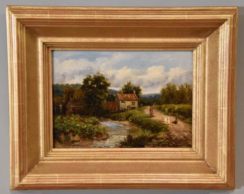 OIL PAINTING PAIR BY ENOCH CROSLAND RUSTIC COTTAGES AT MACKWORTH DERBYSHIRE AND VIEW NEAR DUFFIELD - ADDITIONAL PHOTO 1