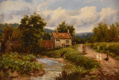 OIL PAINTING PAIR BY ENOCH CROSLAND RUSTIC COTTAGES AT MACKWORTH DERBYSHIRE AND VIEW NEAR DUFFIELD - ADDITIONAL PHOTO 2