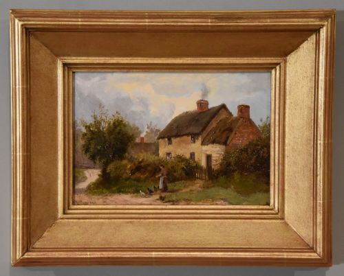 OIL PAINTING PAIR BY ENOCH CROSLAND RUSTIC COTTAGES AT MACKWORTH DERBYSHIRE AND VIEW NEAR DUFFIELD - ADDITIONAL PHOTO 3