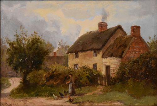 OIL PAINTING PAIR BY ENOCH CROSLAND RUSTIC COTTAGES AT MACKWORTH DERBYSHIRE AND VIEW NEAR DUFFIELD - ADDITIONAL PHOTO 4