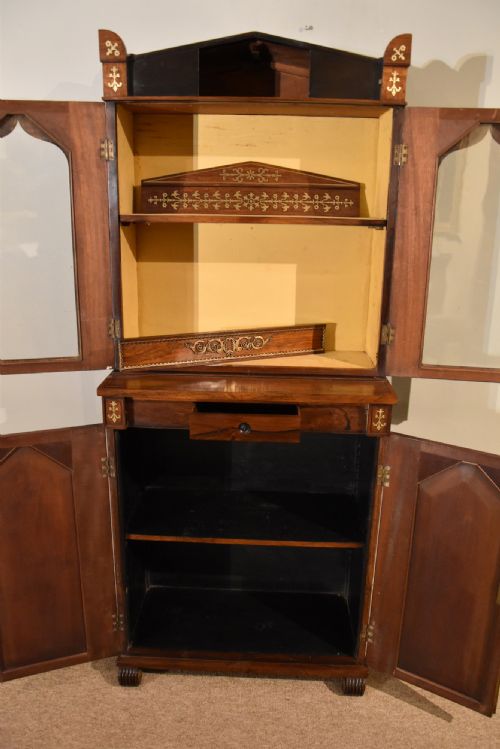 SMALL REGENCY ROSEWOOD BRASS INLAID CABINET BOOKCASE - ADDITIONAL PHOTO 2
