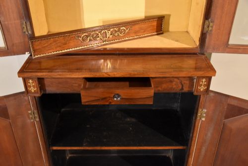 SMALL REGENCY ROSEWOOD BRASS INLAID CABINET BOOKCASE - ADDITIONAL PHOTO 3