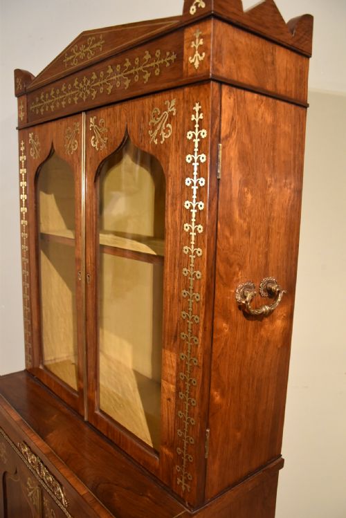 SMALL REGENCY ROSEWOOD BRASS INLAID CABINET BOOKCASE - ADDITIONAL PHOTO 6